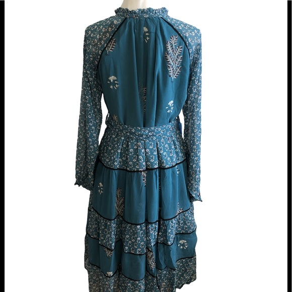 Anthropologie Eliza Tiered Kopal Boho Teal Peasant Dress Size XS $288 - Picture 8 of 13